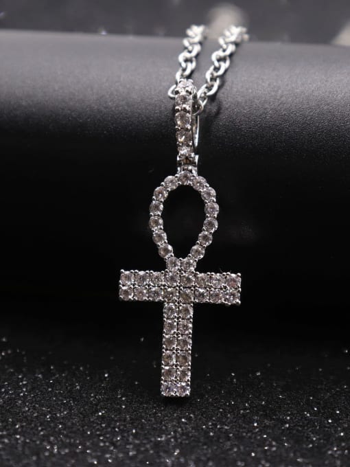 Silver with chain Copper Cubic Zirconia Cross Hip Hop Pendant Necklace