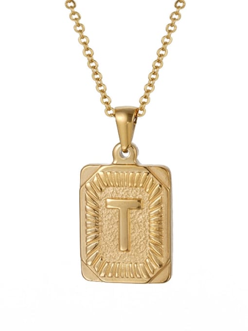 Golden t Stainless steel English Letter  Vintage Square Pendant Necklace