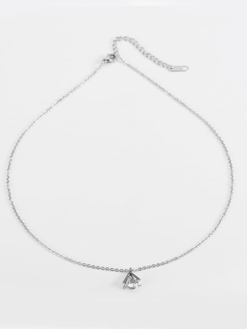 Steel color Titanium Cubic Zirconia Triangle Pendant Necklace