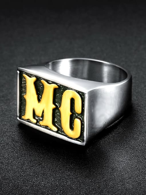Mr.High Stainless steel Letter  Rectangle Vintage Band Ring 3