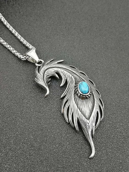 Steel Necklace Titanium feather Turquoise Feather Hip Hop Necklace For Men