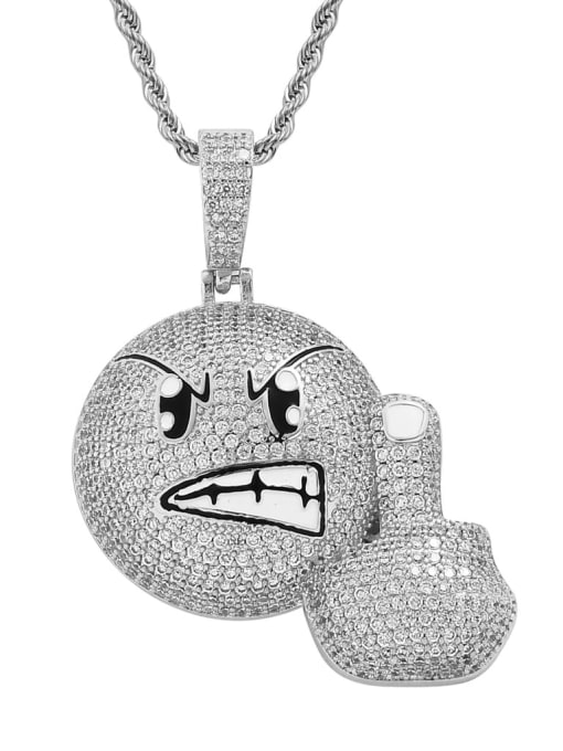 MAHA Brass Cubic Zirconia angry expression Hip Hop Necklace 2