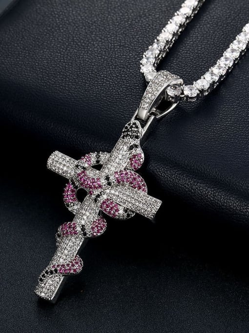 Platinum +Chain：4mm*61cm Brass Cubic Zirconia Cross Vintage Regligious Necklace For Men