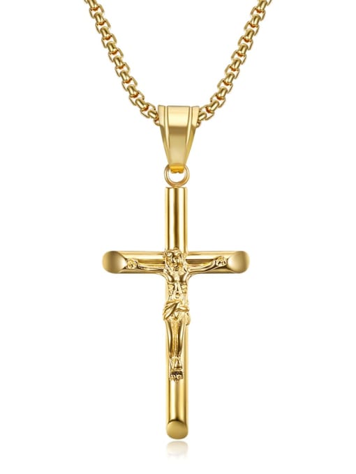 Gold Necklace Titanium Rhinestone Cross Hip Hop Necklace For Men