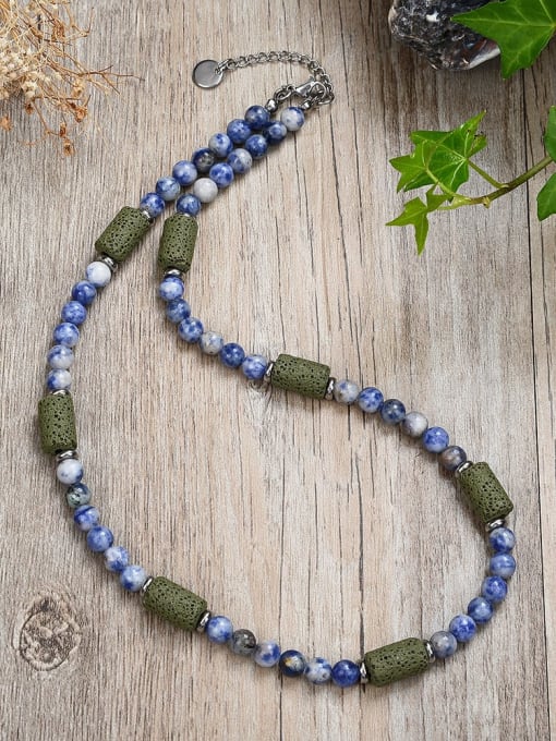  Stainless steel Natural Stone Geometric Bohemia Beaded Necklace 0