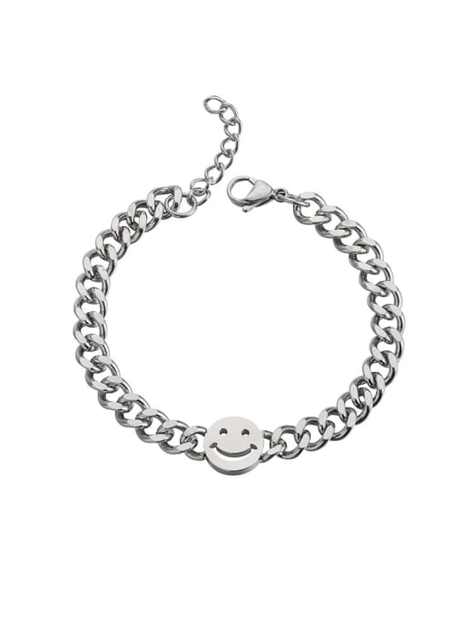 Steel color (18+5cm) Titanium Steel Smiley Minimalist Link Bracelet