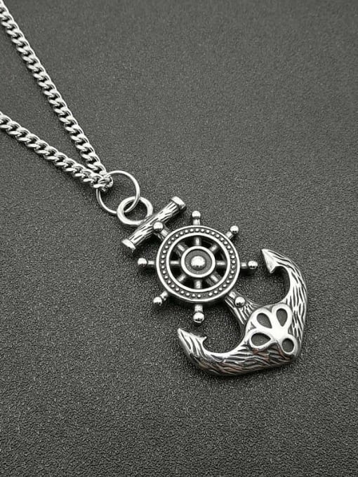 Silver Necklace Titanium Anchor Hip Hop Initials Necklace For Men