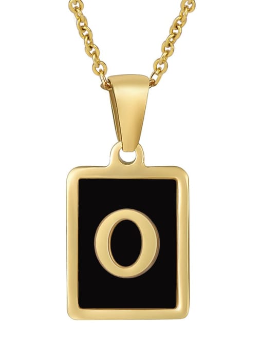 O Stainless steel Enamel Letter Minimalist Square Pendant Necklace