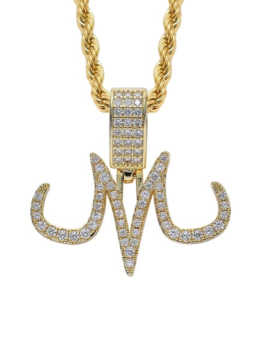 Gold +chain Brass Cubic Zirconia Letter Hip Hop Necklace