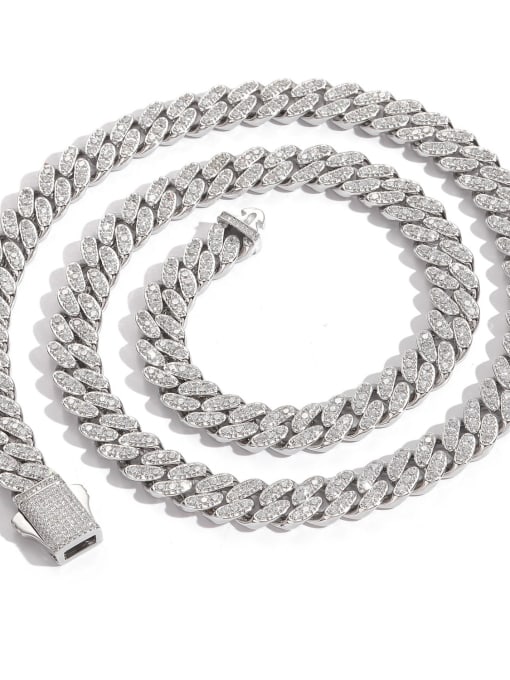 Steel 20inch (necklace) Brass Cubic Zirconia Hip Hop Geometric  Bracelet and Necklace Set