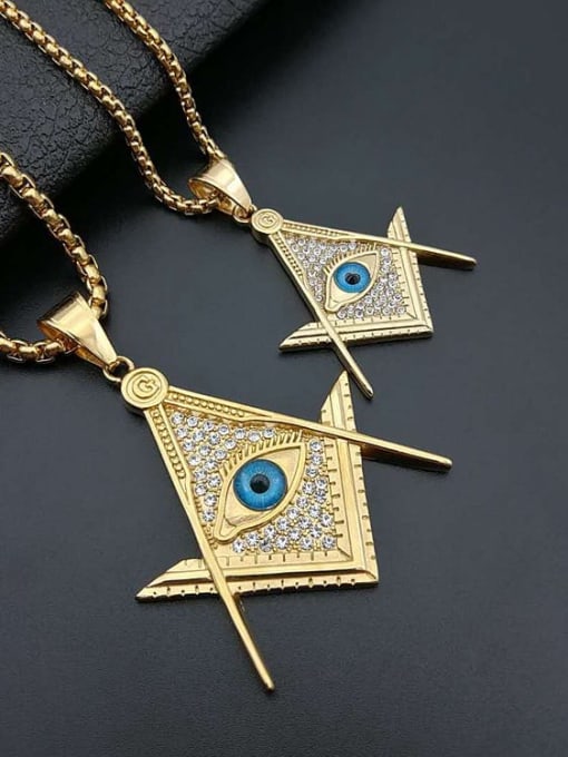 HI HOP Titanium Eye Rhinestone Triangle Hip Hop Necklace For Men 0