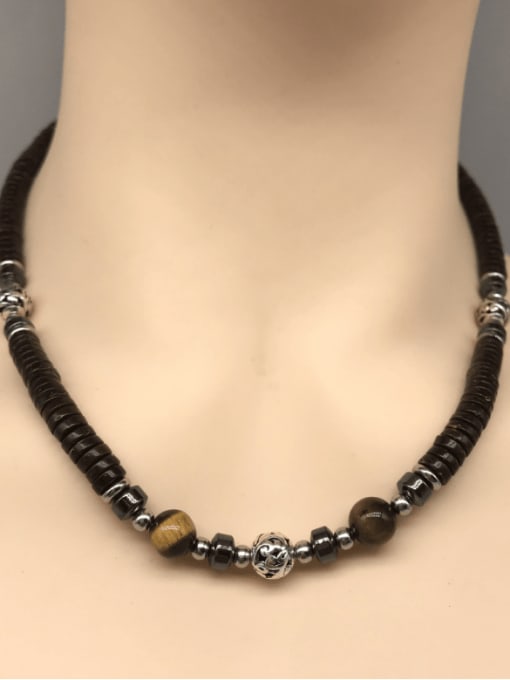 JZ Men's bead Titanium Steel Natural Stone Geometric Bohemia Beaded Necklace 1