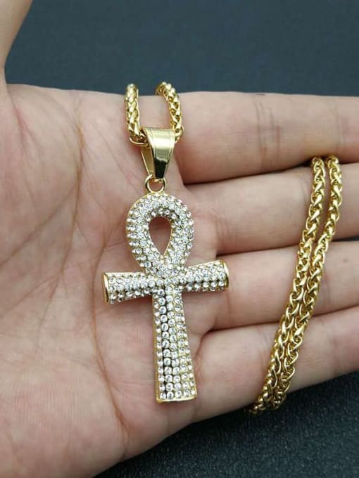 HI HOP Titanium Cross Rhinestone Key Hip Hop  Necklace For Men 1