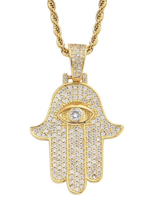 Gold +stainless steel pendant Brass Cubic Zirconia Hand Of Gold Hip Hop Necklace