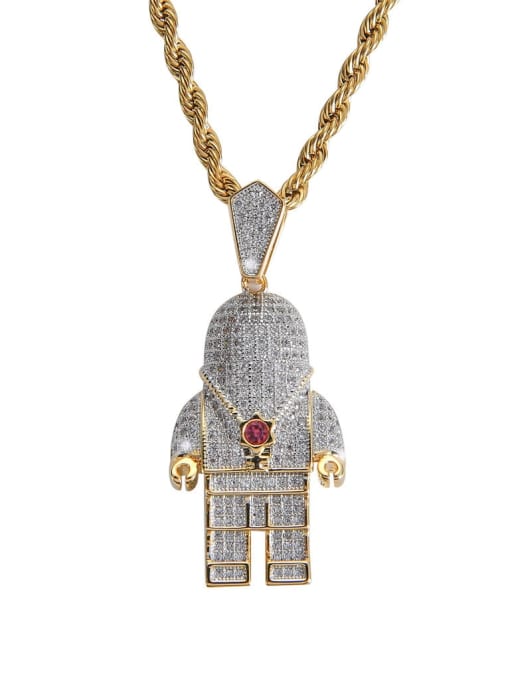 Two color stainless steel chain Brass Cubic Zirconia Astronaut Hip Hop Necklace