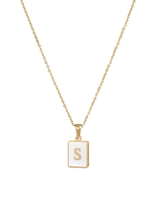Square Gold White s Titanium Steel Shell  Minimalist Square Letter  Pendant Necklace