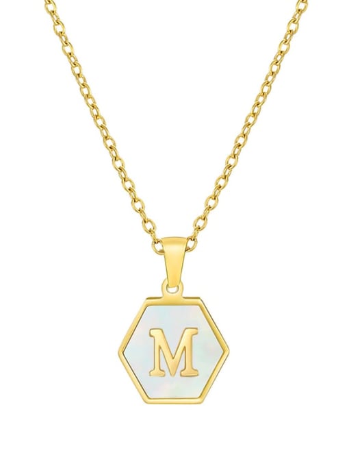 M Stainless steel  English Letter Minimalist Shell Hexagon Pendant Necklace