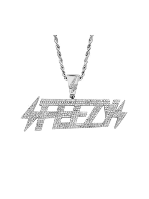 steel color +stainless steel twist chain Brass Cubic Zirconia Letter Hip Hop Necklace