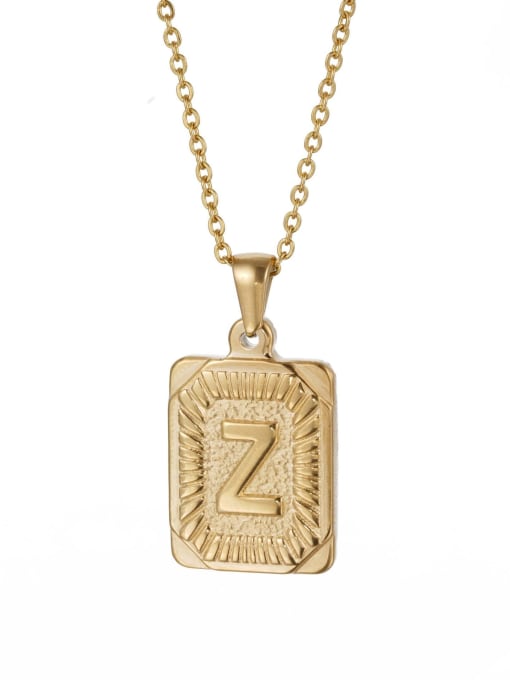 Golden Z Stainless steel English Letter  Vintage Square Pendant Necklace