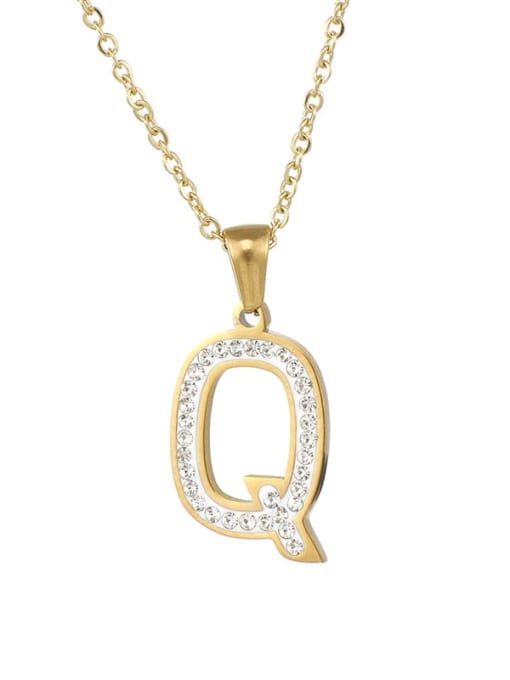 Q Stainless steel Rhinestone Minimalist Letter  Pendant  Necklace