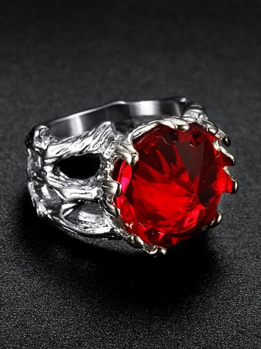 Steel red gem Stainless steel Glass stone  Round Vintage Solitaire Ring