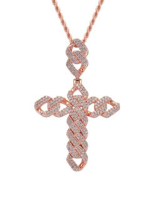 Rose Gold +twist chain Brass Cubic Zirconia Cross Hip Hop Necklace