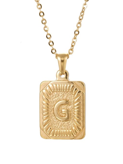 Golden G Stainless steel English Letter  Vintage Square Pendant Necklace