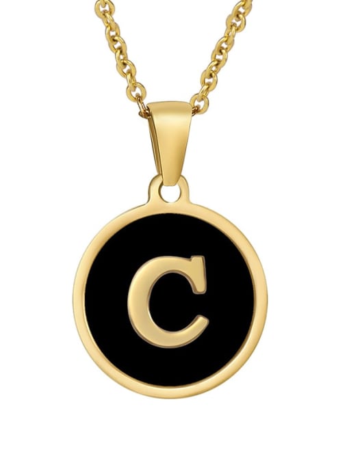 Golden C Titanium Steel Enamel Letter Minimalist  Round Pendant Necklace