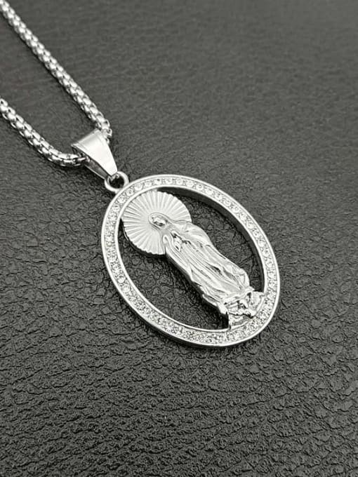 Silver Necklace Titanium Oval Rhinestone Hip Hop Necklace For Men