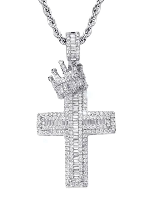steel color +stainless steel twist chain Brass Cubic Zirconia Cross Hip Hop Necklace