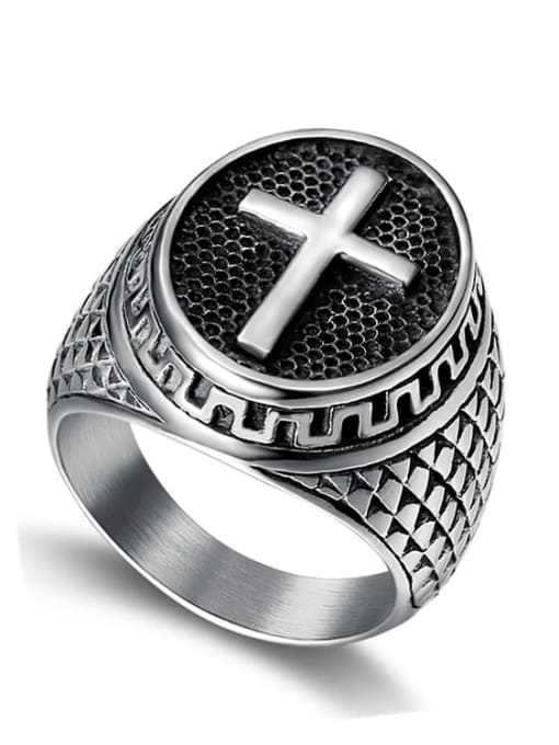 Steel color Titanium Steel Cross Hip Hop Band Ring For Men