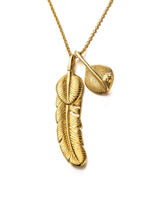 golden Titanium Steel Feather Hip Hop Necklace