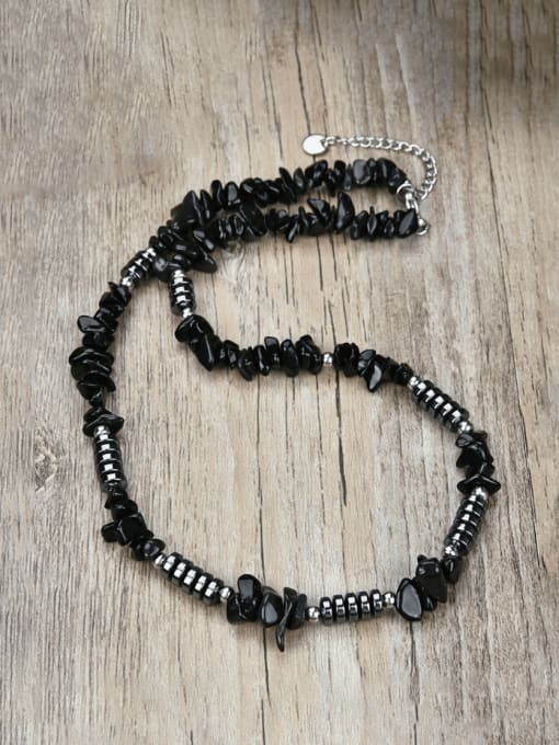 JZ Men's bead Titanium Steel Glass beads Irregular Bohemia Beaded Necklace 0