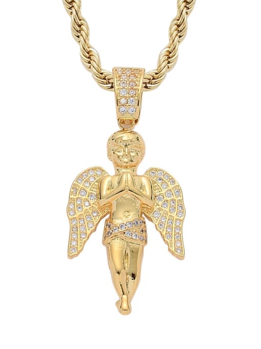 Golden +stainless steel twist chain Brass Cubic Zirconia Angel Hip Hop Necklace