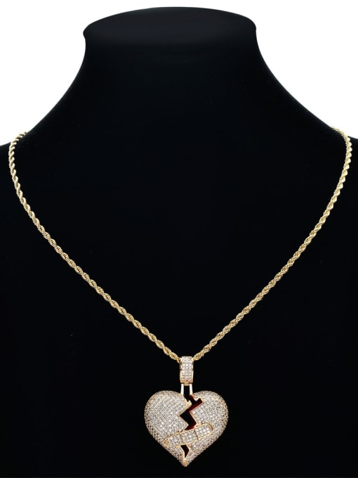 MAHA Brass Cubic Zirconia Heart Hip Hop Necklace 1