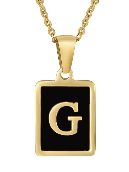 G Stainless steel Enamel Letter Minimalist Square Pendant Necklace
