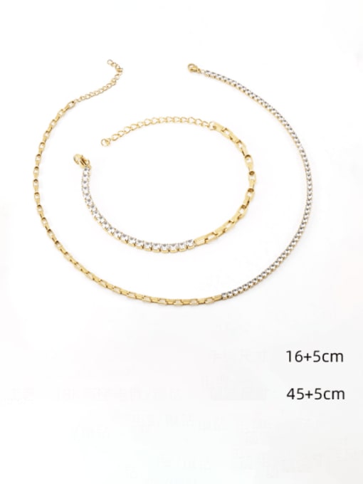 ZXIN Minimalist Geometric Titanium Steel Cubic Zirconia Bracelet and Necklace Set 2