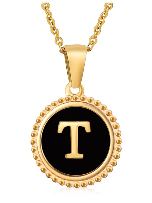 T Stainless steel Acrylic Letter Minimalist Round Pendant Necklace