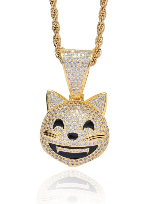 Gold+ chain Brass Cubic Zirconia Cat Hip Hop Necklace