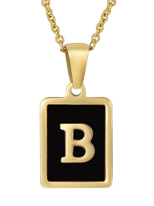 B Stainless steel Enamel Letter Minimalist Square Pendant Necklace