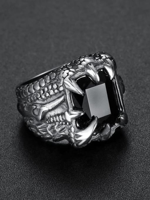 black Titanium Glass Bead Geometric Vintage Solitaire Ring