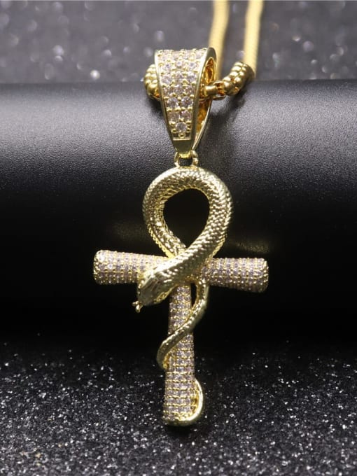 Gold with chain Copper Cubic Zirconia Cross Hip Hop Pendant Necklace