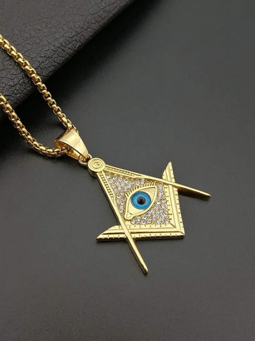 HI HOP Titanium Eye Rhinestone Triangle Hip Hop Necklace For Men 3