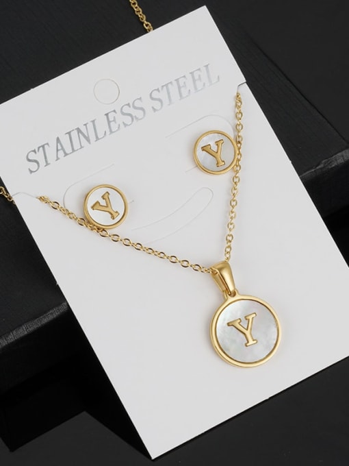 Y Set Stainless steel Minimalist Shell  Letter Earring and Necklace Set