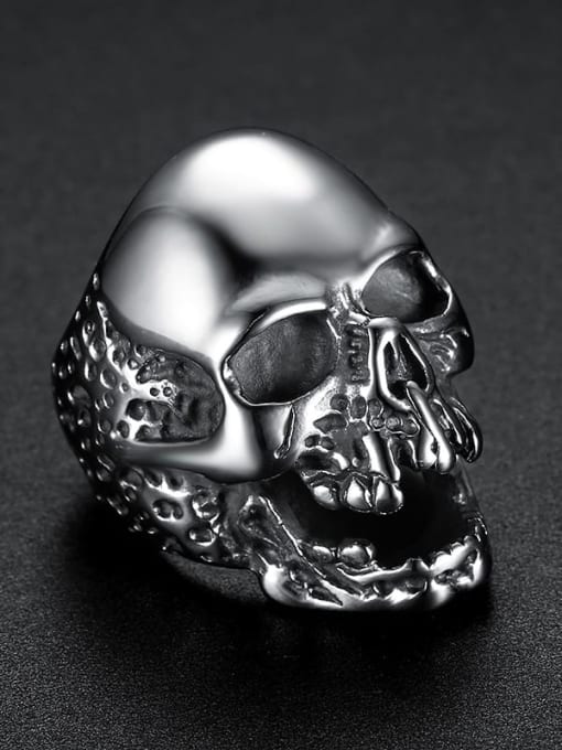 Steel color Stainless steel Skull Vintage Band Ring