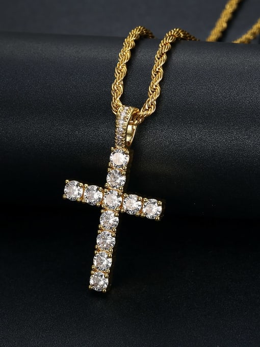 HI HOP Brass Cross Cubic ZirconiaHip Hop  Necklace For Men 1
