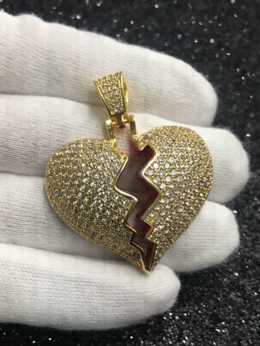 Gold with chain Copper Cubic Zirconia Heart Hip Hop Pendant Necklace