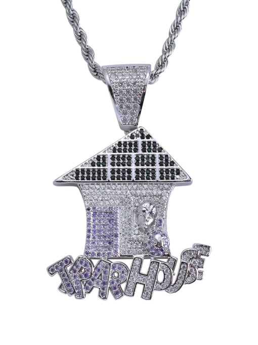 steel color+ Chain Brass Cubic Zirconia House Hip Hop Necklace