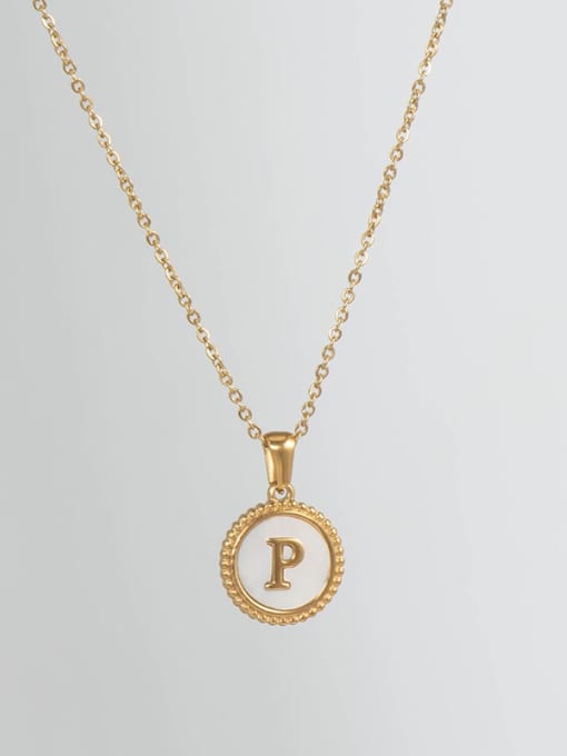 Golden p Titanium Steel Shell Letter Minimalist Round Pendant Necklace