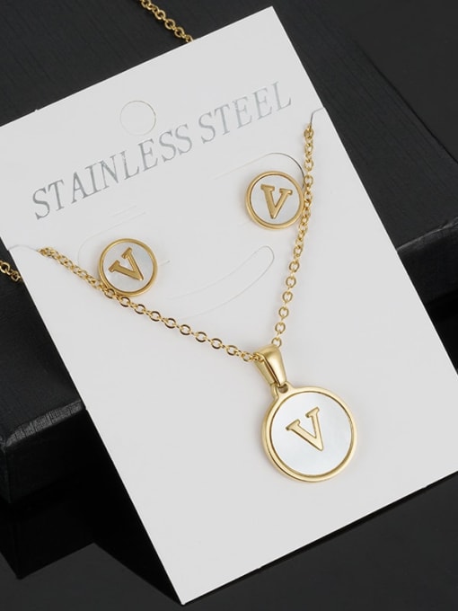 V Set Stainless steel Minimalist Shell  Letter Earring and Necklace Set
